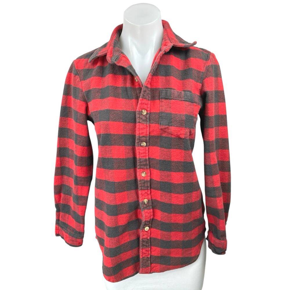 Brandy Melville Red Black Plaid Check Flannel Long Sleeve Button Up Shirt Top S